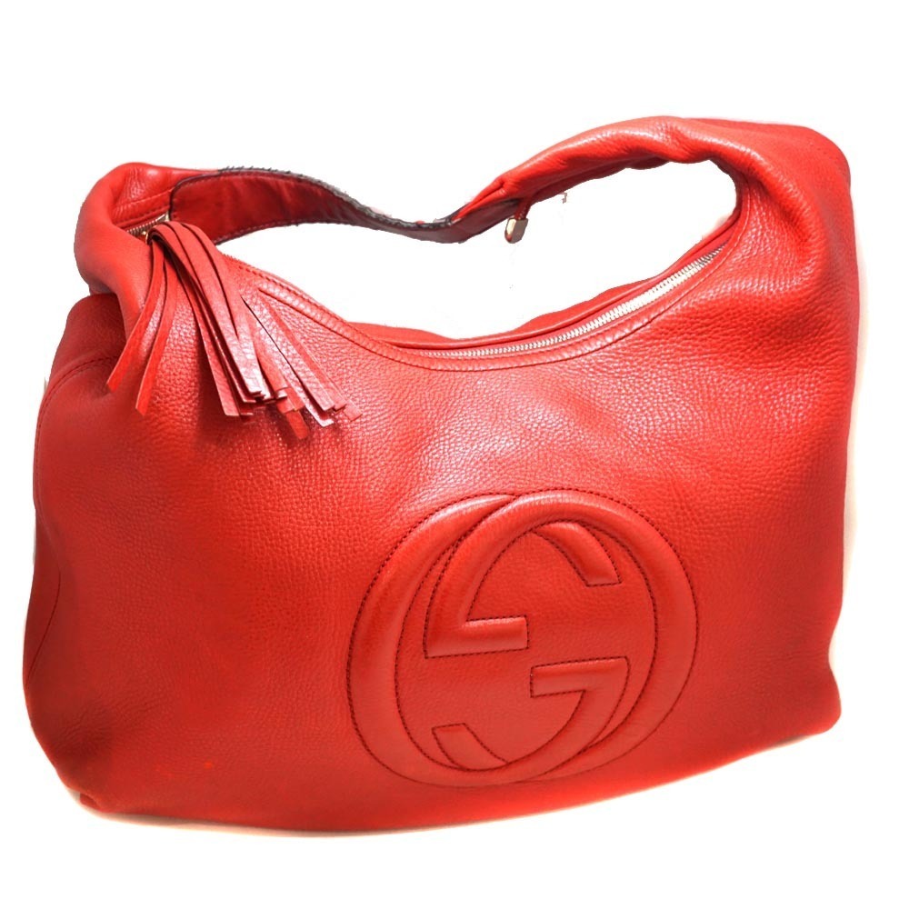GUCCI Shoulder Bag Hobo Soho Red Leather Fringe